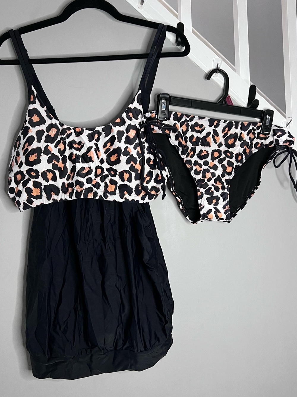 0054: Women’s Two-Piece Leopard Print Black Swim Top & Bottom Set